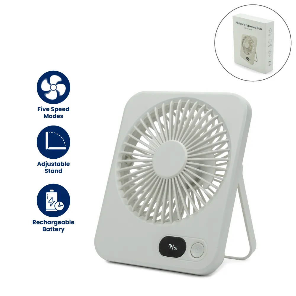 Rechargeable Table-Top Fan with Rotating Desk Stand, Compact & Portable, Type-C Rechargeable Table-Top Fan with Rotating Desk Stand, Compact & Portable, Type-C